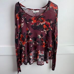 Abercrombie & Fitch Floral Maroon Hi Low Long Sleeve Shirt